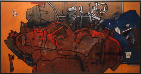 Gareth Sansom Sofa sequel, 1977; mixed media on hardboard; 122 x 238 cm; enquire