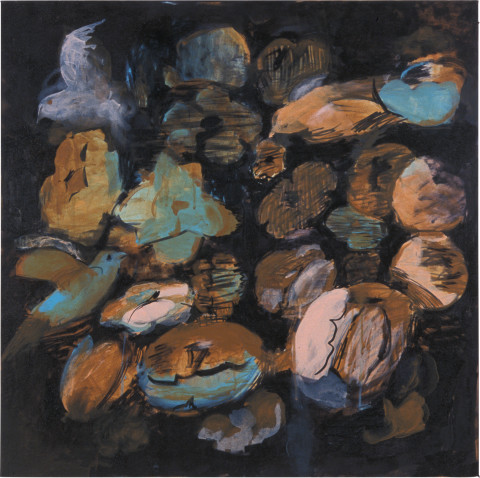Tony Clark Flowerpiece with Tulip and Birds, 2003; acrylic on canvas; 91.5 x 91.5 cm; enquire