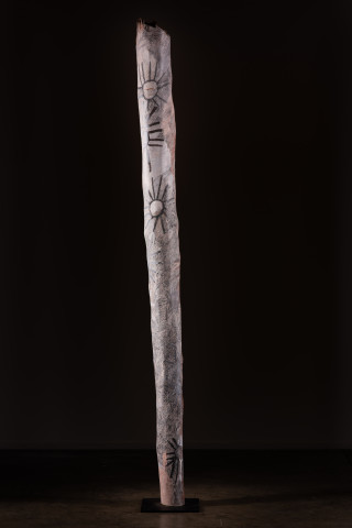 Nyapanyapa Yunupingu untitled, 2018; 4961-18; natural earth pigments on hollow log; 248 x 20 x 20 cm; Enquire