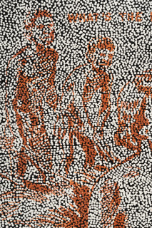 Daniel Boyd Untitled (IHSTTSOL) (detail), 2025; oil, acrylic and archival glue on paper mounted to canvas; 76.5 x 92 cm; enquire