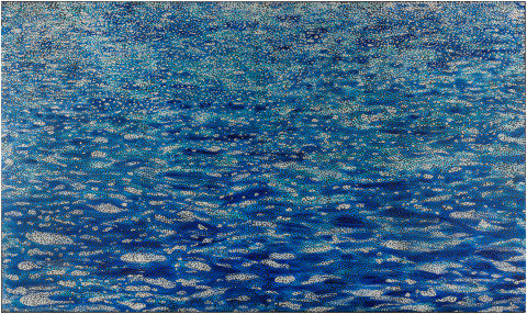 Daniel Boyd Untitled (T), 2017; oil and archival glue on polycotton; 210 x 355 cm; enquire