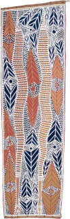 George Milpurrurru Water Pythons, 1989; natural ochre pigments on Stringybark; 164 x 50 cm; enquire