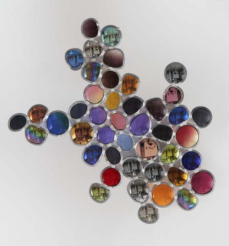 Jim Lambie In The Cool, Cool, Cool of The Evening, 2019; sunglass lens, lead came; 45 x 48 x 4.5 cm; Enquire