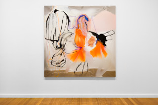 installation view; Dale Frank He always thought from the little that he knew that this was enough to make him confident that he was doing the right thing, 2025; colour powder pigments in Epoxyglass, Epoxyglass, on perspex; 200 x 200 cm; enquire