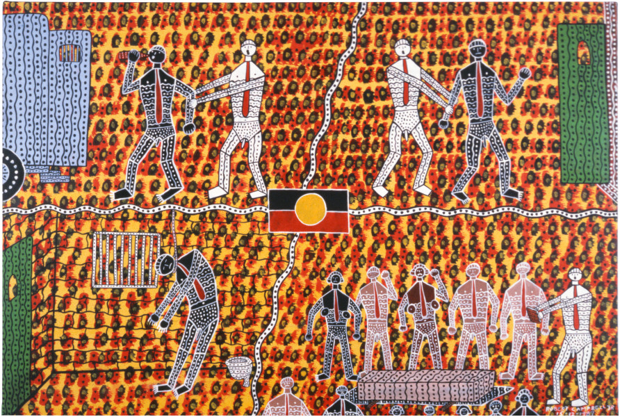 Robert Campbell Jnr Death in Custody, 1987, acrylic on canvas, 81 x 120 cm