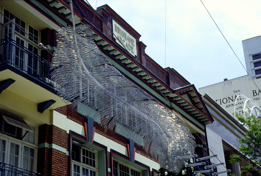 installation view; Bronwyn Oliver Big Feathers, 1999; Aluminium; 500 x 100 x 20 cm; enquire