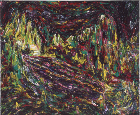 Dale Frank An aerial view of the hidden valley in the Dentata Mountains, 1984; acrylic on canvas; 100 x 120 cm; enquire