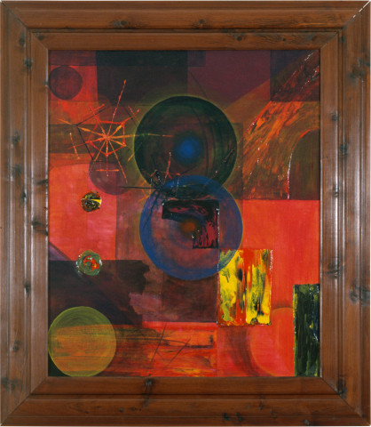 Dale Frank Mothers and Fathers and the Reel, 1986; acrylic & mixed media on canvas; 76 x 91 cm; enquire