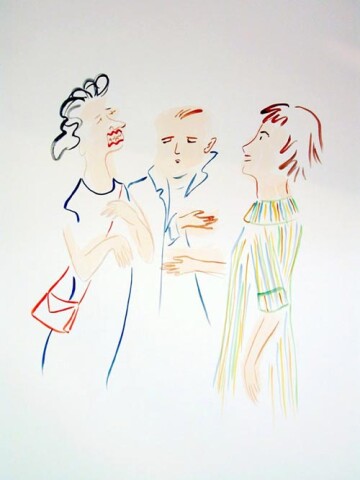 Vivienne Shark LeWitt untitled sketch (three people talking), 1994; watercolour on paper; 110 x 75 cm; enquire