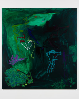 Tom Polo and afterwards, a garden, 2026; acrylic and Flashe on polycotton; 213 x 198 cm; enquire