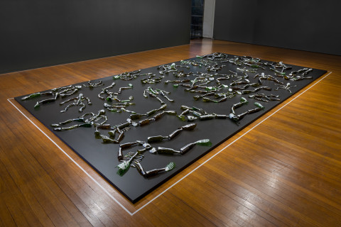 installation view; Fiona Hall lay me down, 2018; glass, acrylic paint; installation dimensions variable; enquire
