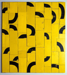Rosalie Gascoigne Banana Yellow, 1998; retro-reflective road sign on wood ; 70 x 63 cm; enquire