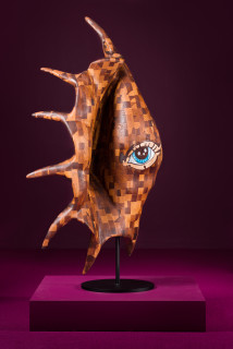 Del Kathryn Barton of her own nature, 2022; Cambia Ash with Cambia Ash and Rock Maple inlay, Abalone Blue and White Fresh Water mother of pearl inlay, hardwax oil, blackened steel; 190 x 100 x 80 cm; more info; enquire