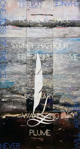 Imants Tillers Solitary Plume, 2022; synthetic polymer paint, gouache on 12 canvasboards; 141 x 75.5 cm; more info; enquire