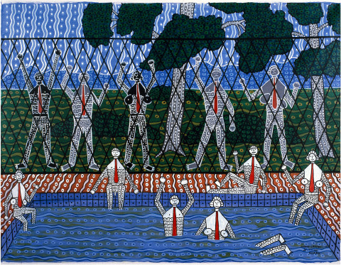 Robert Campbell Jnr Barred from baths, 1987; acrylic on canvas; 91 x 120 cm; enquire