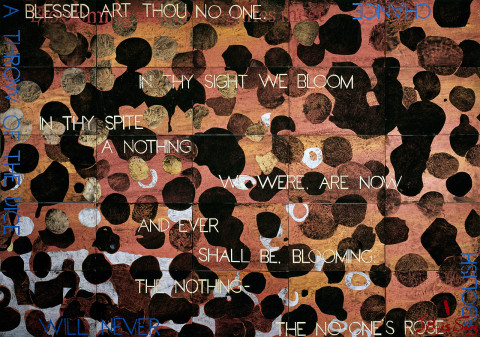 Imants Tillers J. Beuys Song, 2012; acrylic, gouache on 25 canvas boards, nos. 90948-90972; 126 x 177 cm; enquire