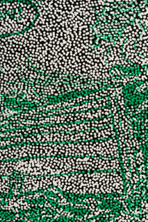 Daniel Boyd Untitled (STWGBTMFSH) (detail), 2025; oil, acrylic and archival glue on paper mounted to canvas; 80 x 100.5 cm; enquire