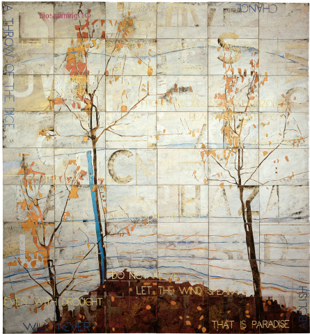 Imants Tillers Blossoming 10, 2007; acrylic, gouache on 54 canvasboards nos. 80173 - 80226; 228.6 x 213.5 cm; enquire