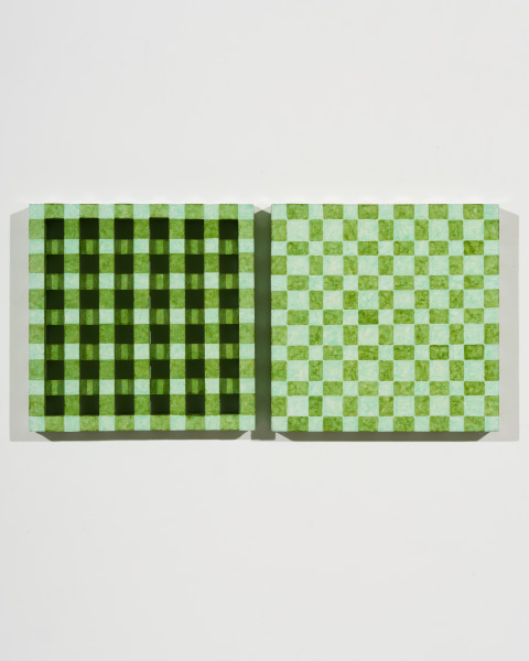Hilarie Mais Simile Green, 2004; wood, oil paint; 2 parts; 29 x 29 x 6cm each; enquire