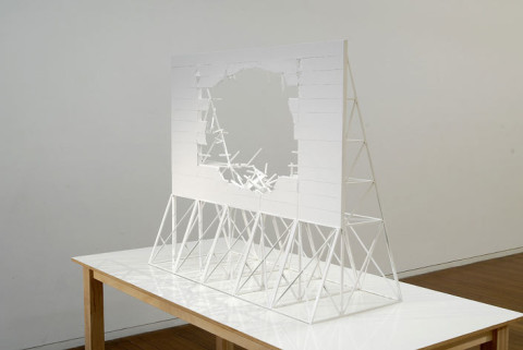 Callum Morton Screen #5 Outer Limits, 2006; wood, acrylic paint and aluminium; 93 x 110 x 45.5 cm; table 75 x 180 x 90 cm; enquire