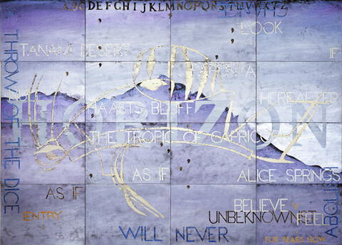 Imants Tillers Nature Speaks: Y, 2006; from the series Sung into Being; synthetic polymer paint, gouache on 16 canvasboards no. 80141 - 80156; 100 x 141 cm; Enquire