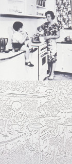 Ian Burn Systematically altered photograph: the kitchen, 1968; black and white photograph and photocopy on paper; 150 x 120 cm; enquire