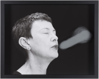Julie Rrap Blow Back #4, 2018; digital print and handground glass; 52 x 64 cm; Edition of 3 + AP 1; enquire